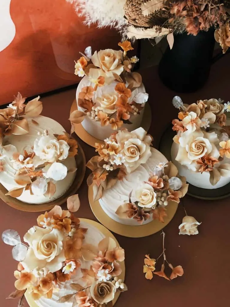 Cakes decorated with wafer paper and gumpaste flowers