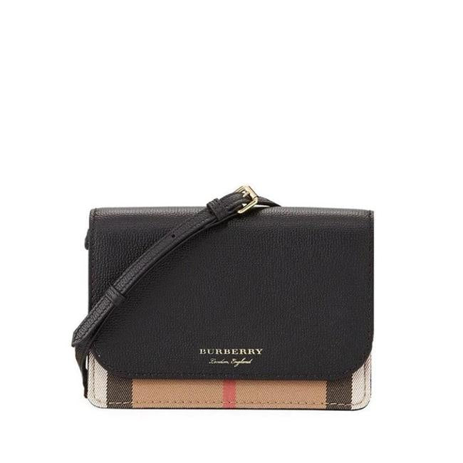 Burberry Hampshire Derby House Check Black Leather Cross Body Bag Wall –  luxebags singapore