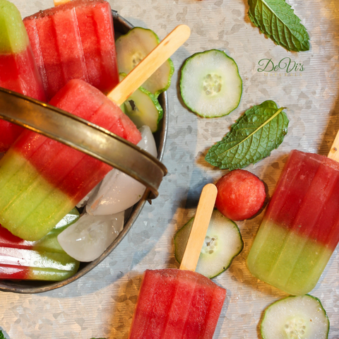 display of cucumber and watermelon popsicles 