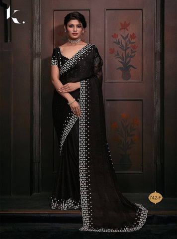 Heavy Diamond work saree for wedding