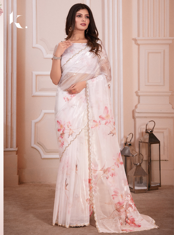 Party wear White organza saree for bridesmaid - ikonikbez