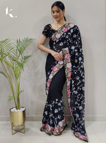 Black Stylish Office party Festive wear saree