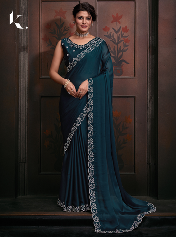 party wear Heavy Embroidary border saree for bridesmaid - ikonikbez