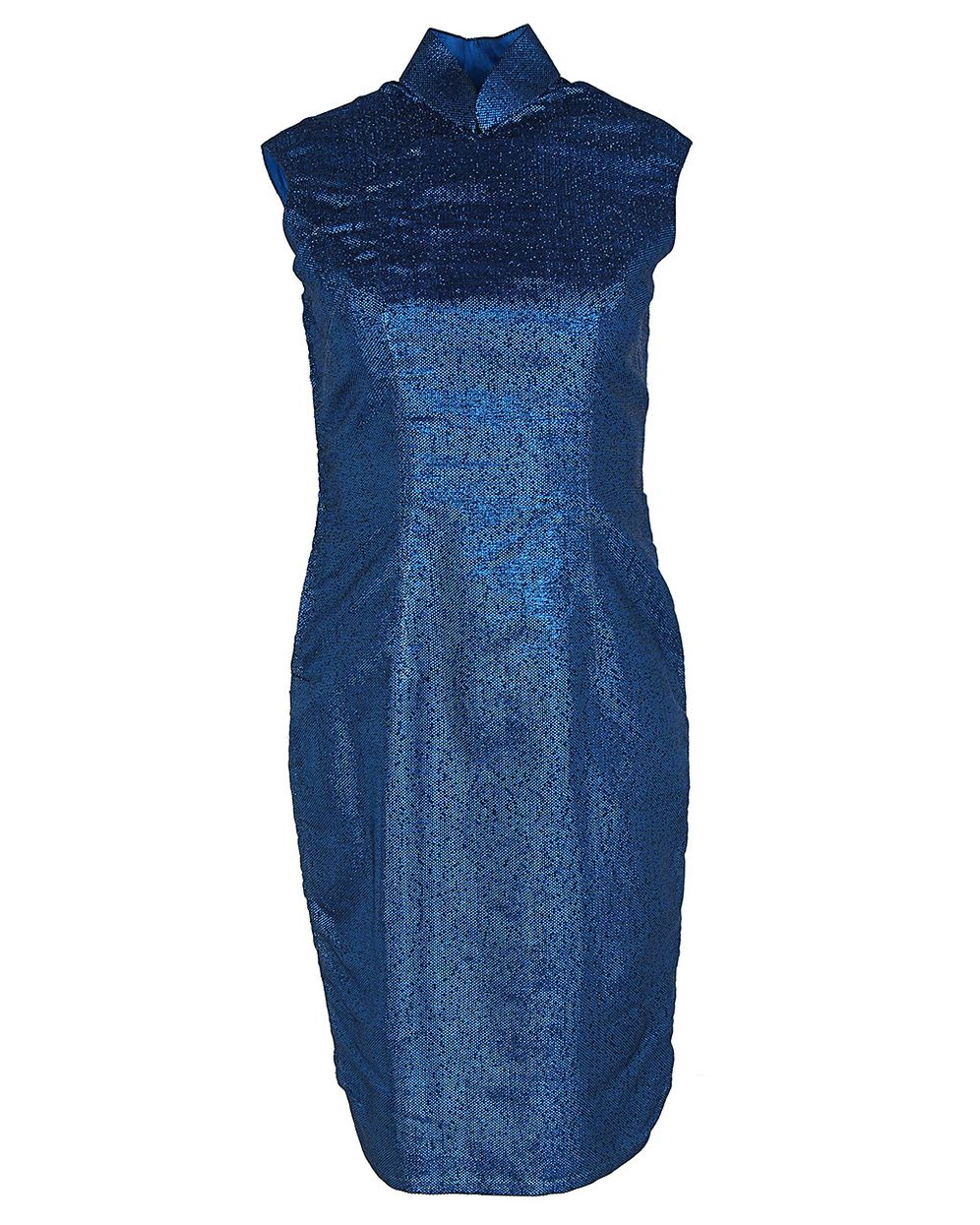 70s Vintage Blue Lurex Cheongsam Dress