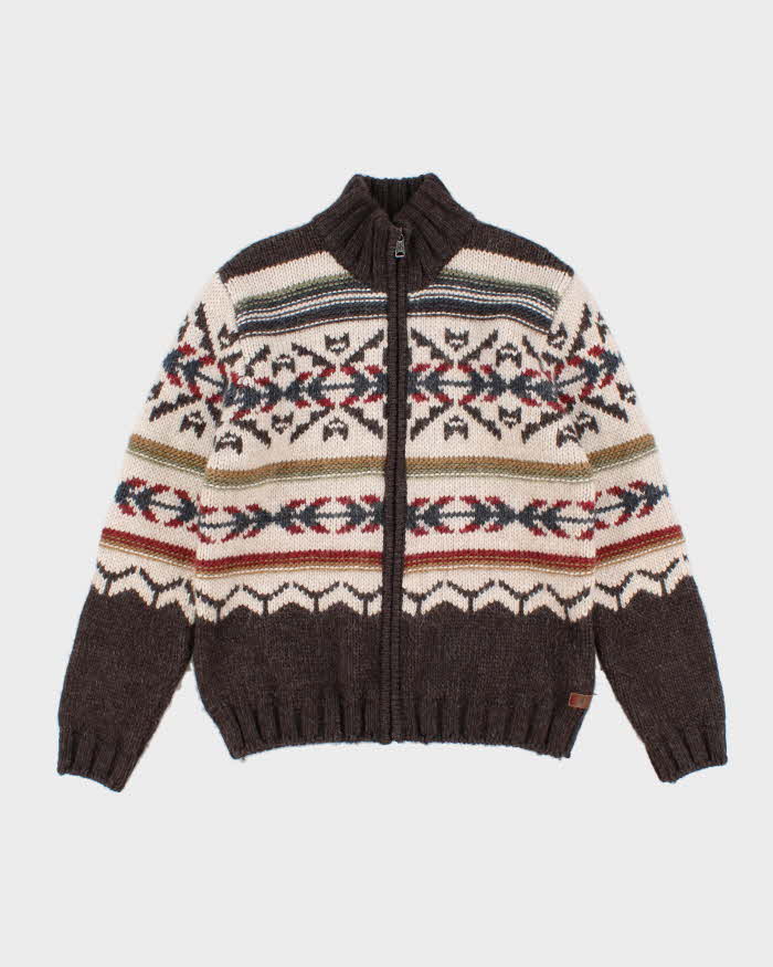 image of Wool Blend Chunky Zip Up Knit - L