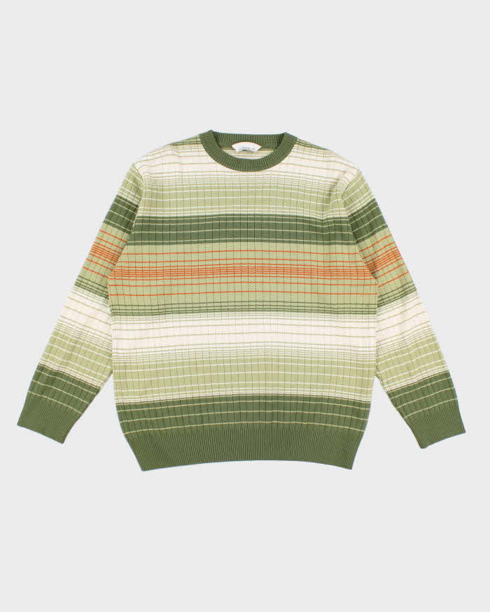 image of Vintage 90s Striped Green Wool Blend Jumper - XL