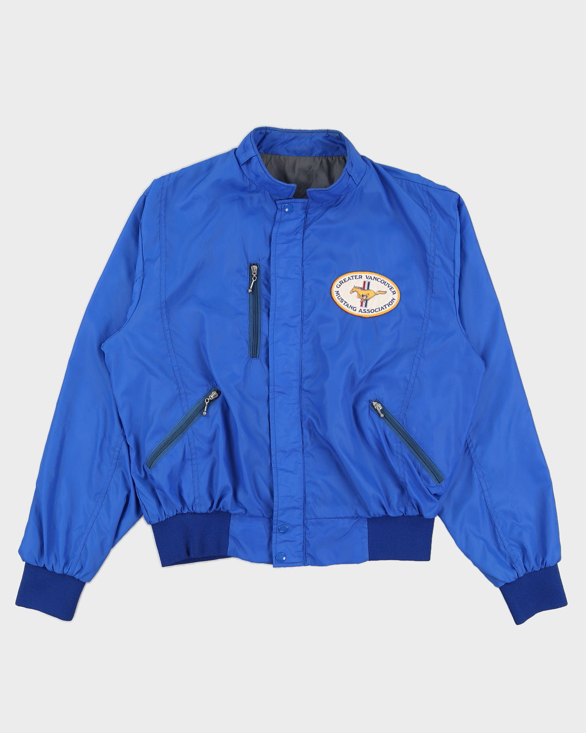 Image of Vintage 80s Greater Vancouver Mustang Association Blue Bomber Jacket - L