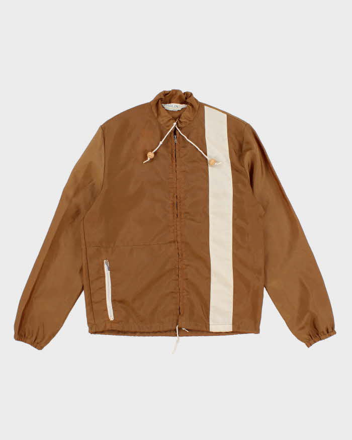 Image of 70's Vintage Men's Brown Striped Shell Racing Jacket - S