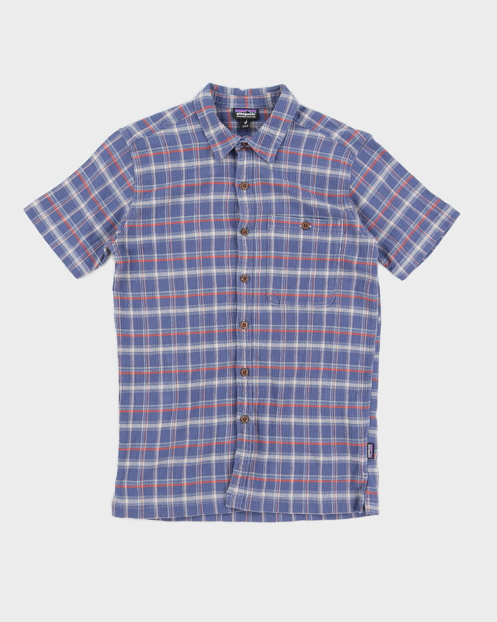 Image of Patagonia Blue Checked Organic Cotton & Hemp Short Sleeved Shirt - XS