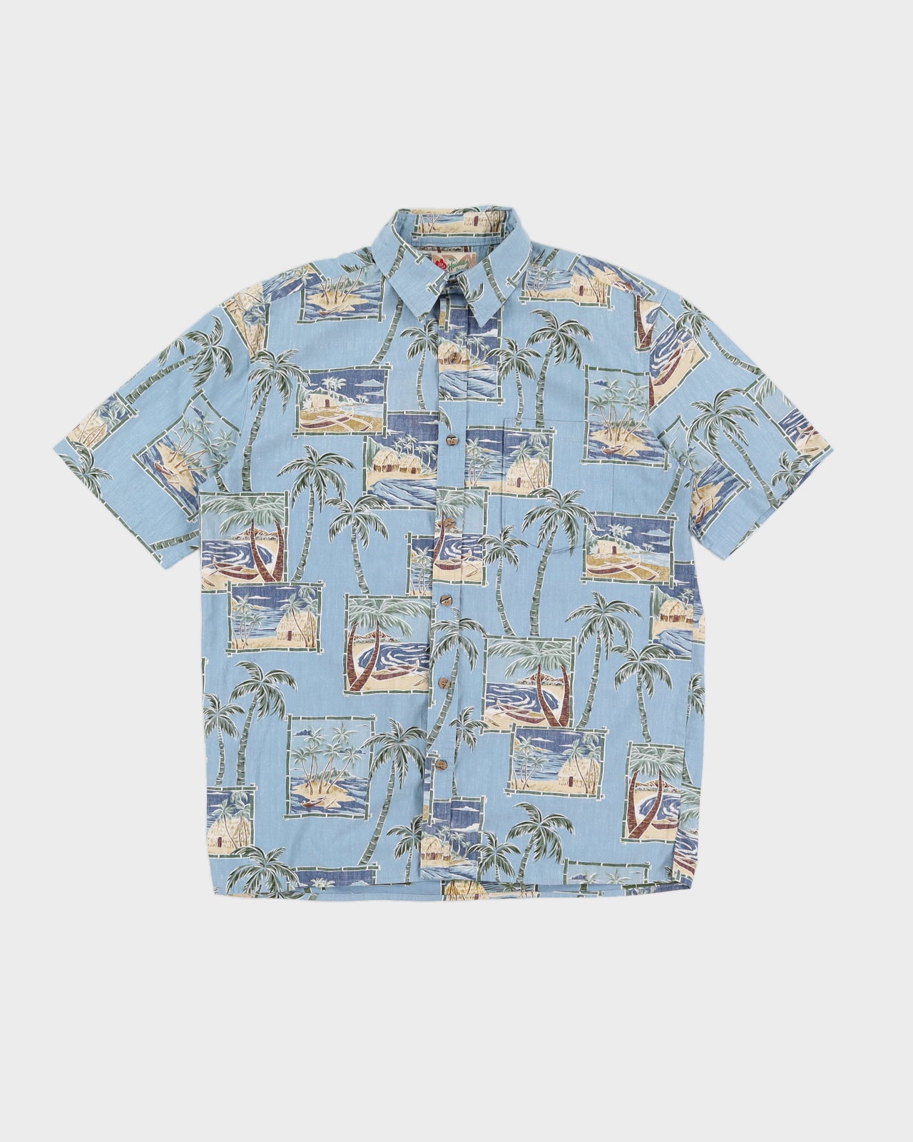 Image of Blue Patterned Hawaiian Shirt - M