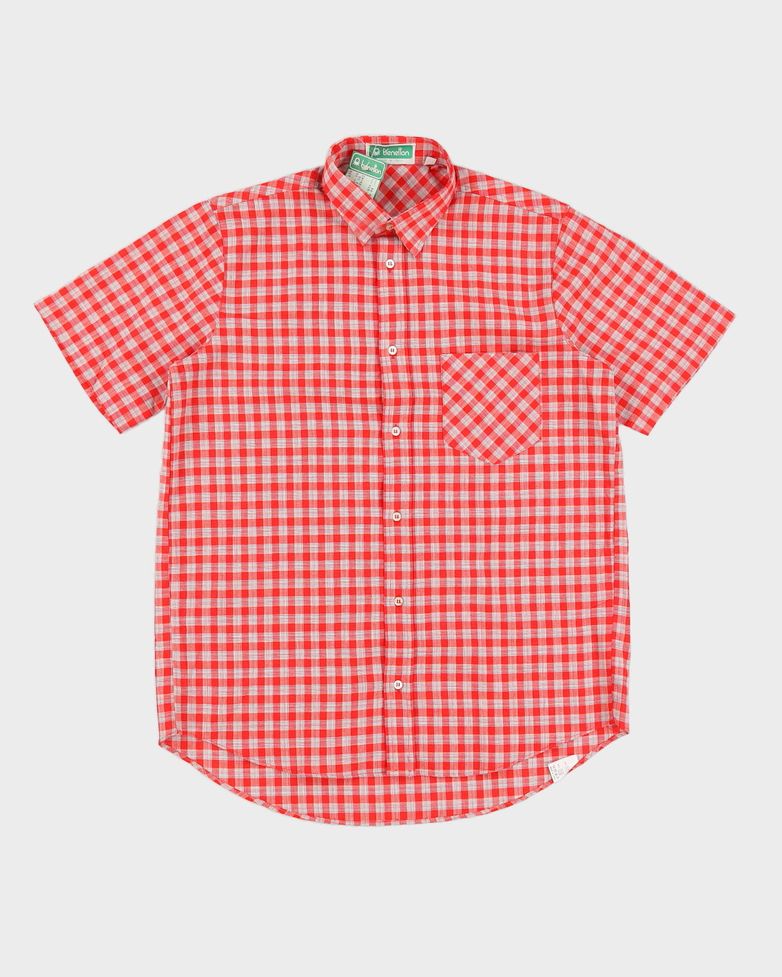 image of Vintage 80s Benetton Red Checked Short Sleeved Shirt Deadstock With Tags - M