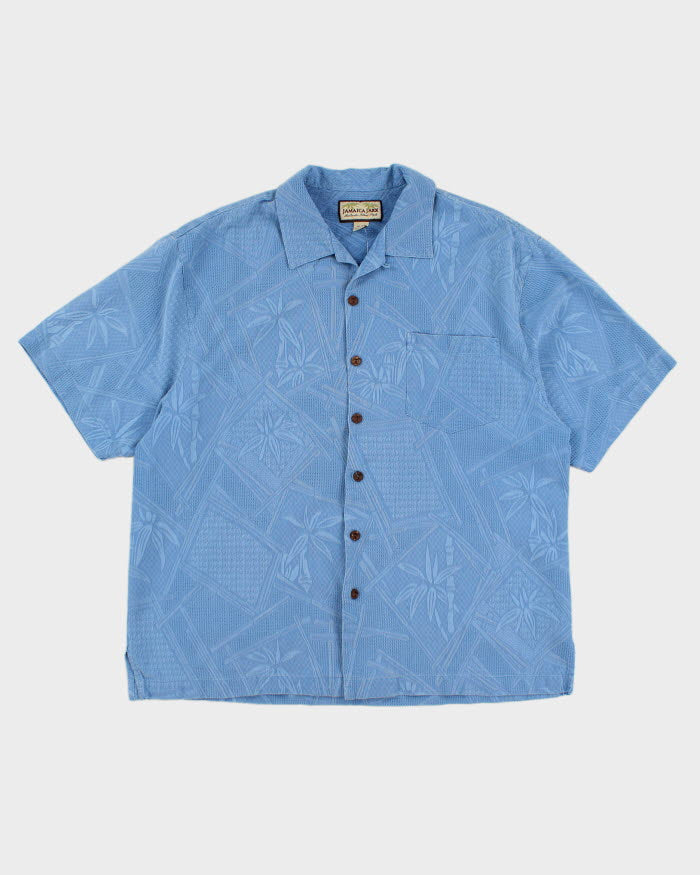 image of Mens Jamaica Jaxx Azure Blue Embossed Pattern Hawaiian Shirt - XL