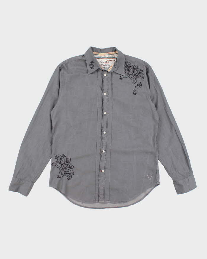 image of Y2k 00s Guess Embroidered Grey Shirt - L