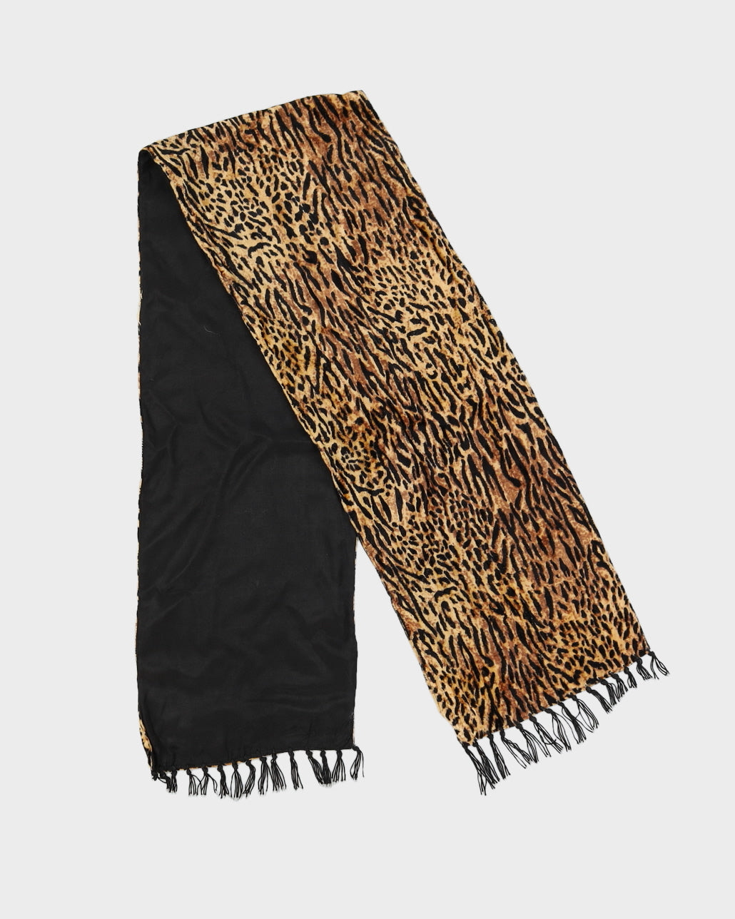 image of Animal Print Velvet Fringed Scarf