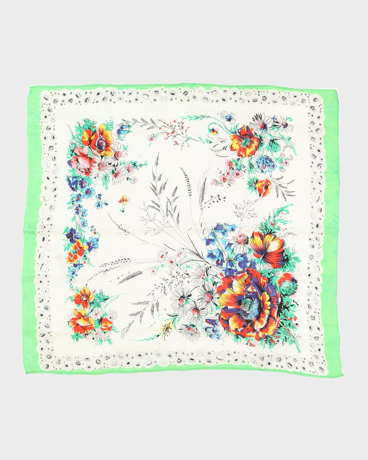 image of 1990s Rayon Damask Green Floral Scarf