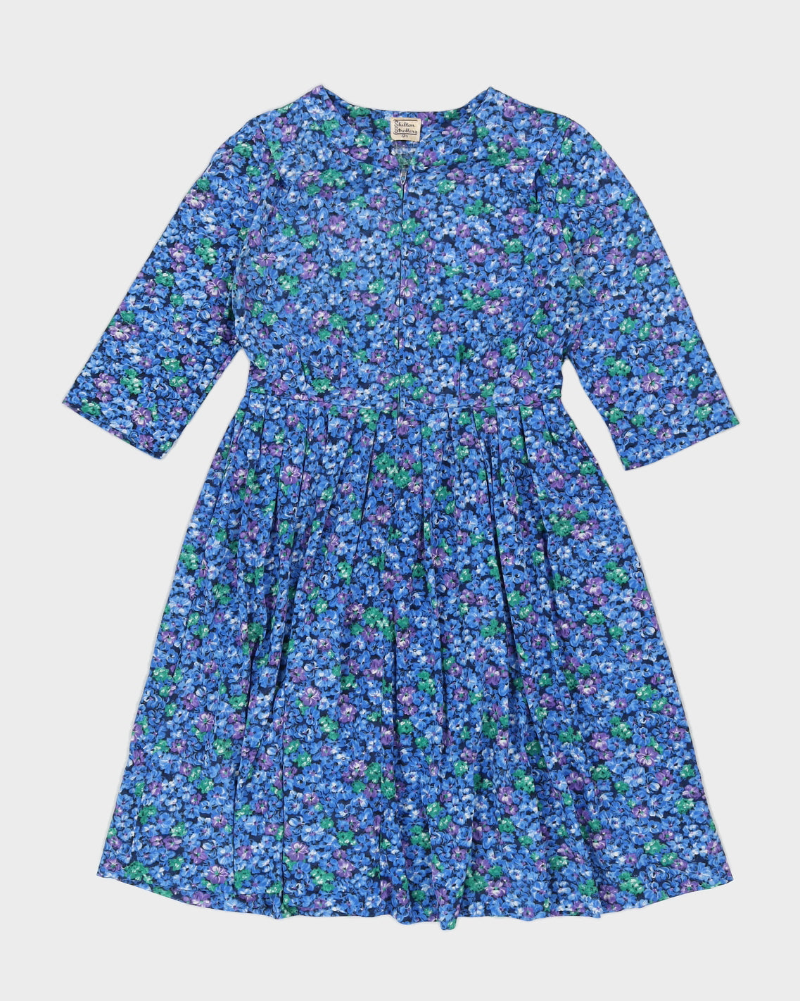 image of Vintage 1970s Blue Floral Dress - M