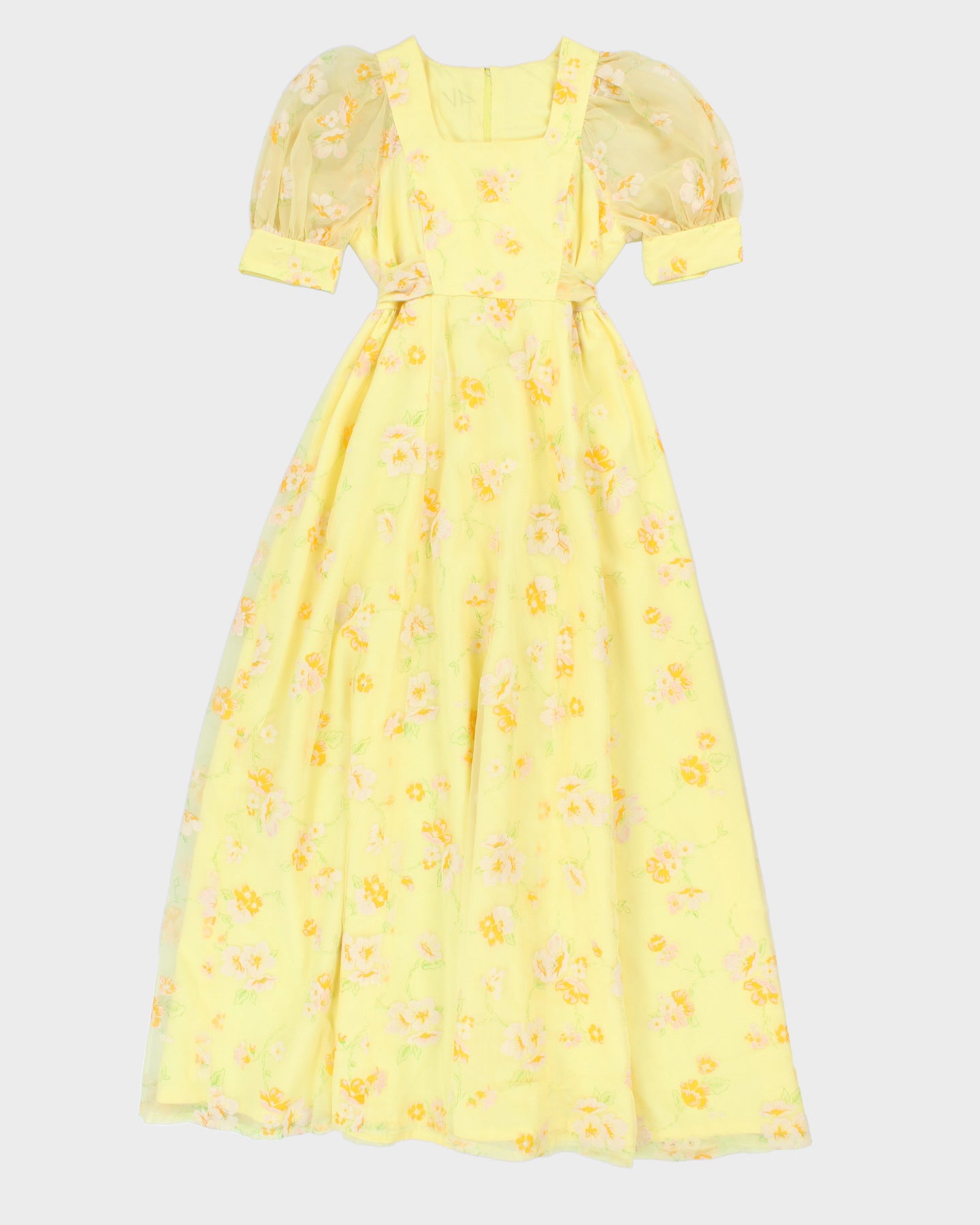 image of Vintage Handmade Floral Yellow Summer Dress - S