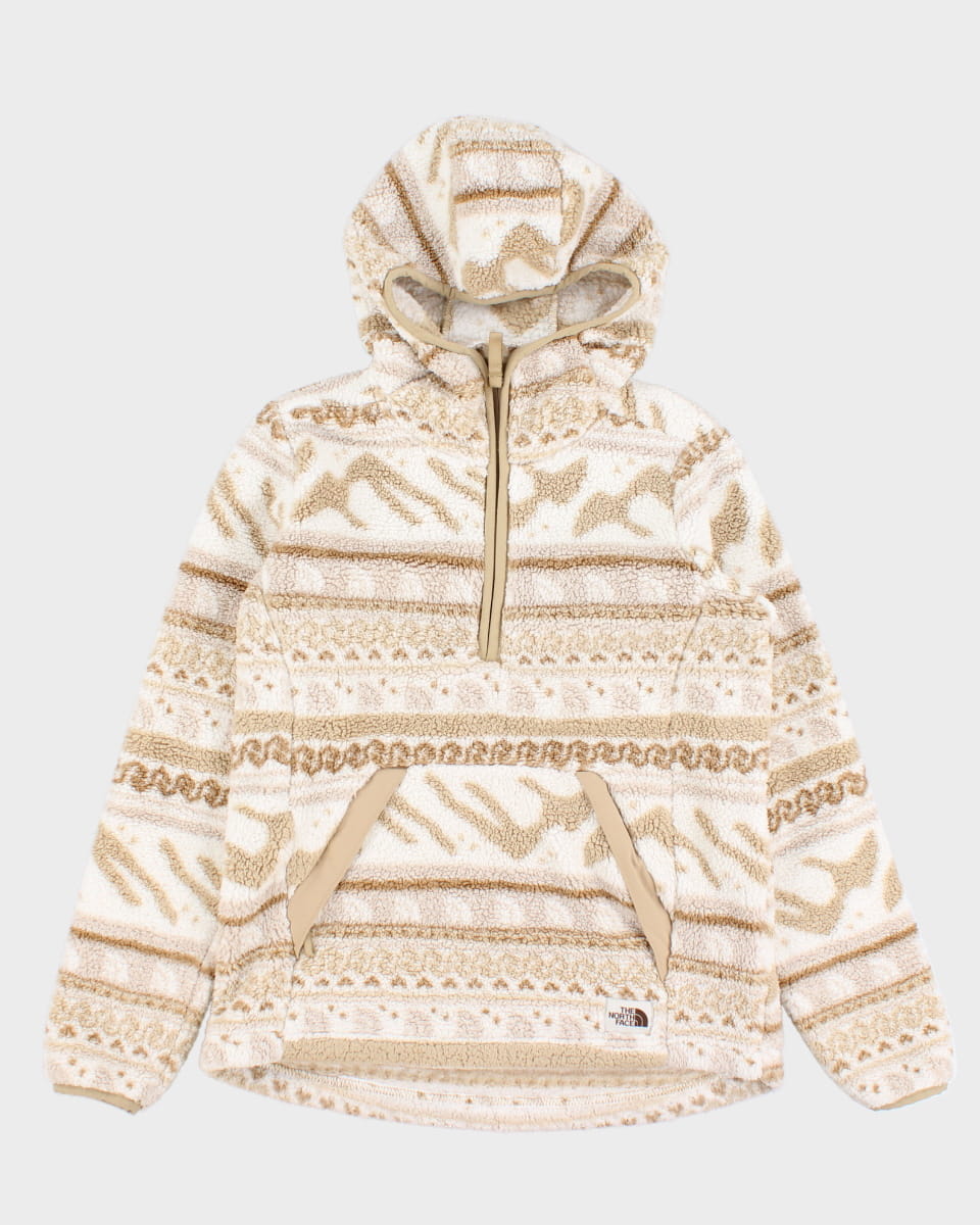 image of The North Face Beige & White Printed Hooded Fleece - XS