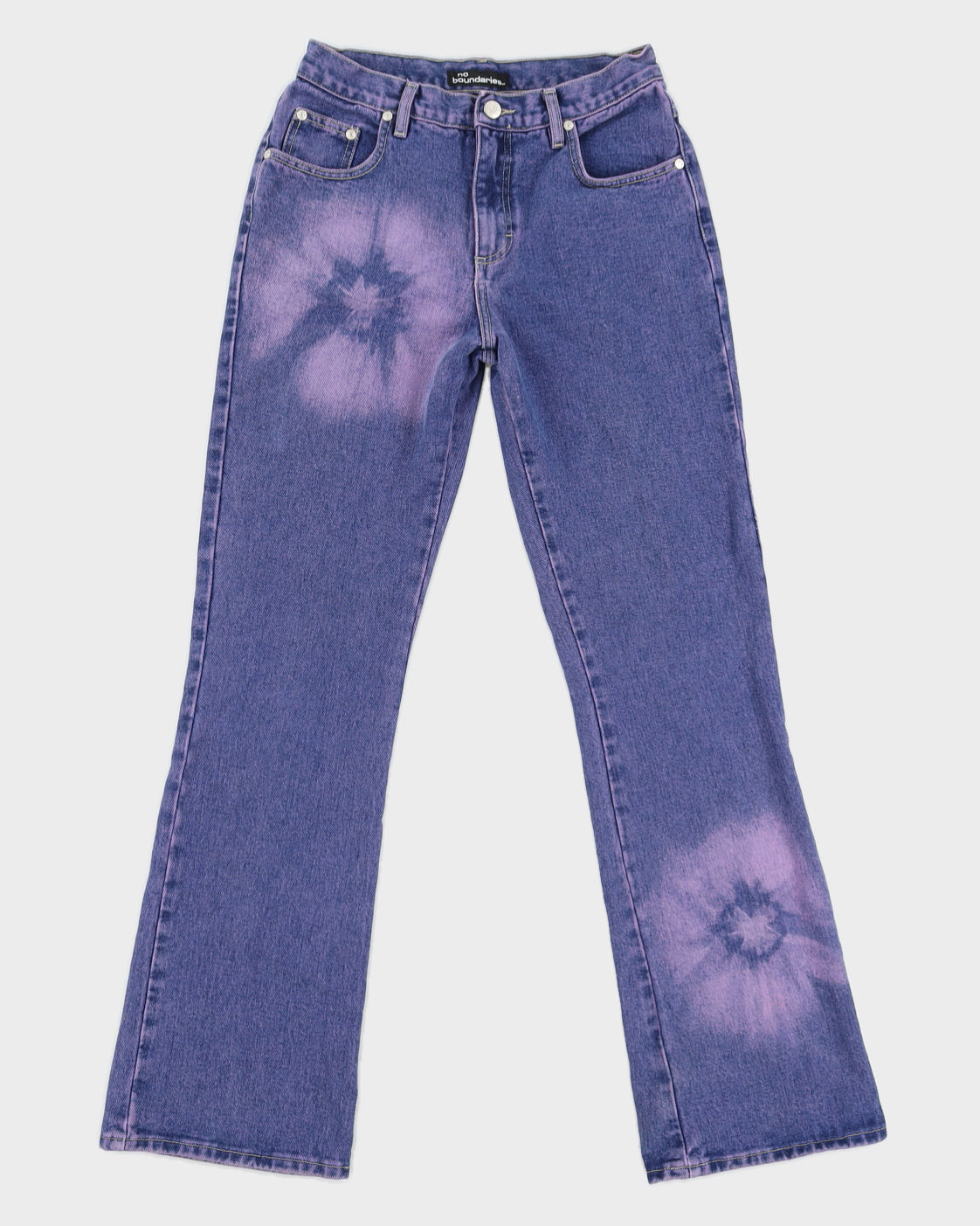 image of Y2K 00s No Boundaries Purple Dye Print Denim Flare Jeans - W28 L30