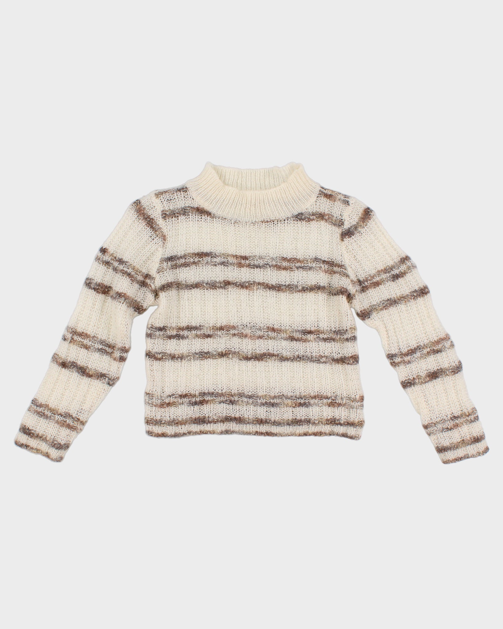 image of Womens Beige Striped Loose Knit Jumper - XXS