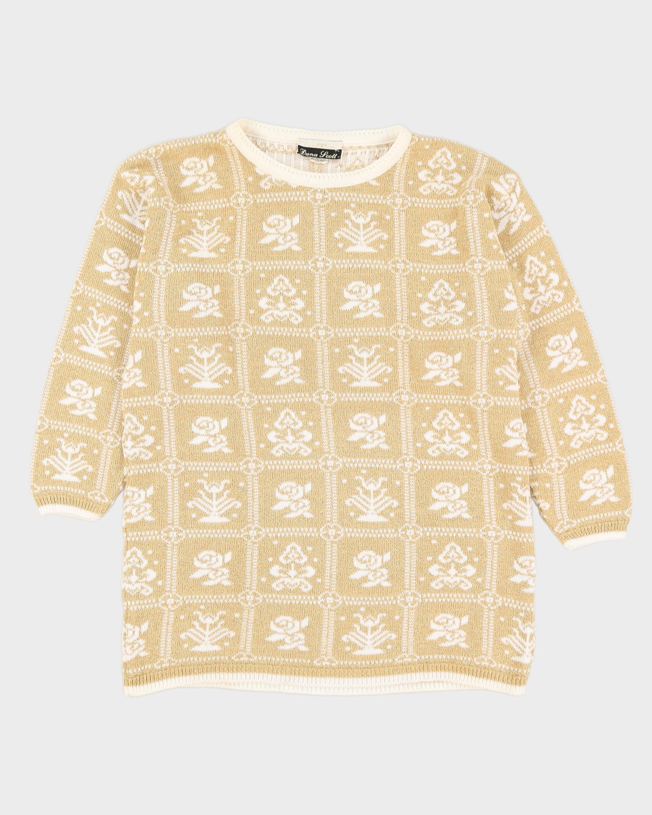 image of Gold Lurex Patterned Knitted Jumper - M