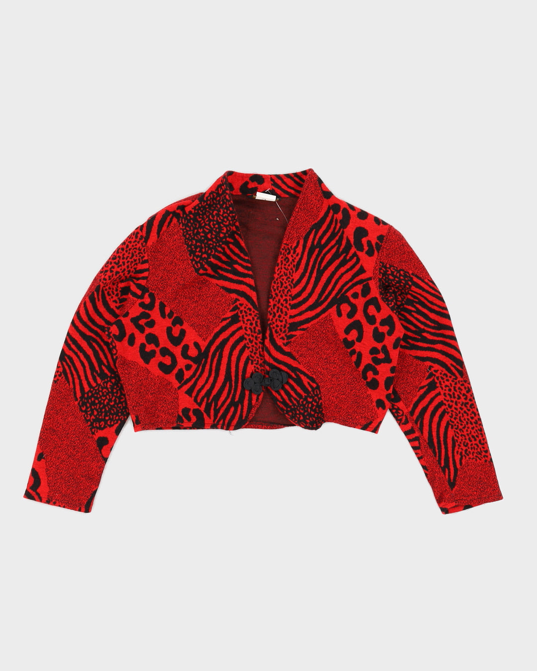 image of 1990s Red Patterned Bolero Cardigan - S