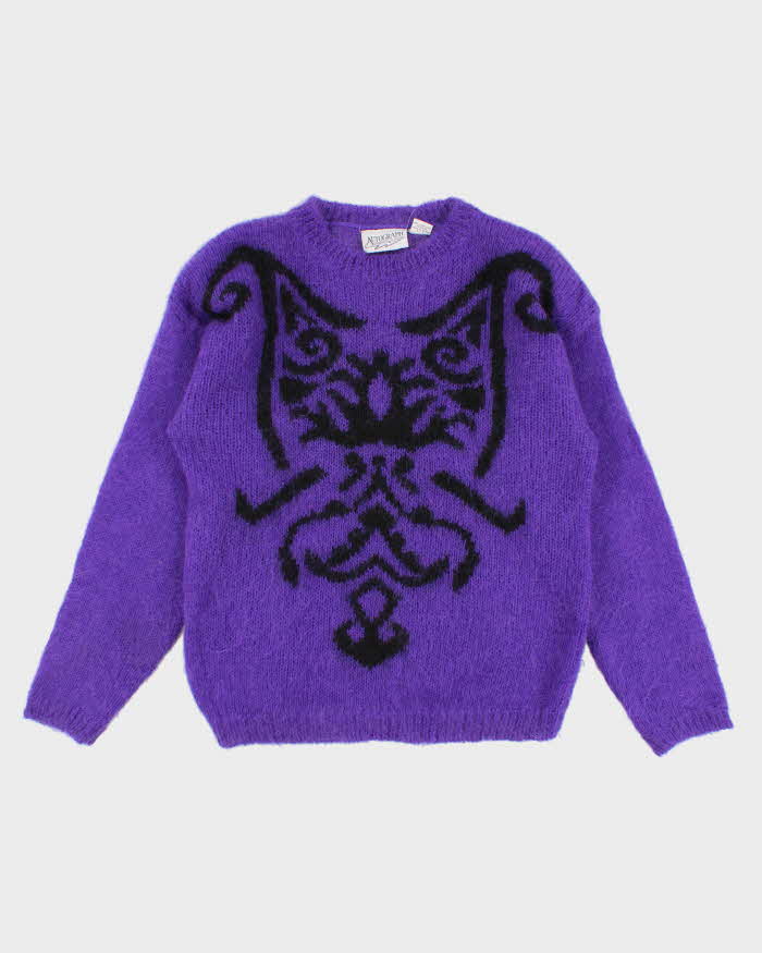 image of Vintage 90s Purple Cat Jumper - L