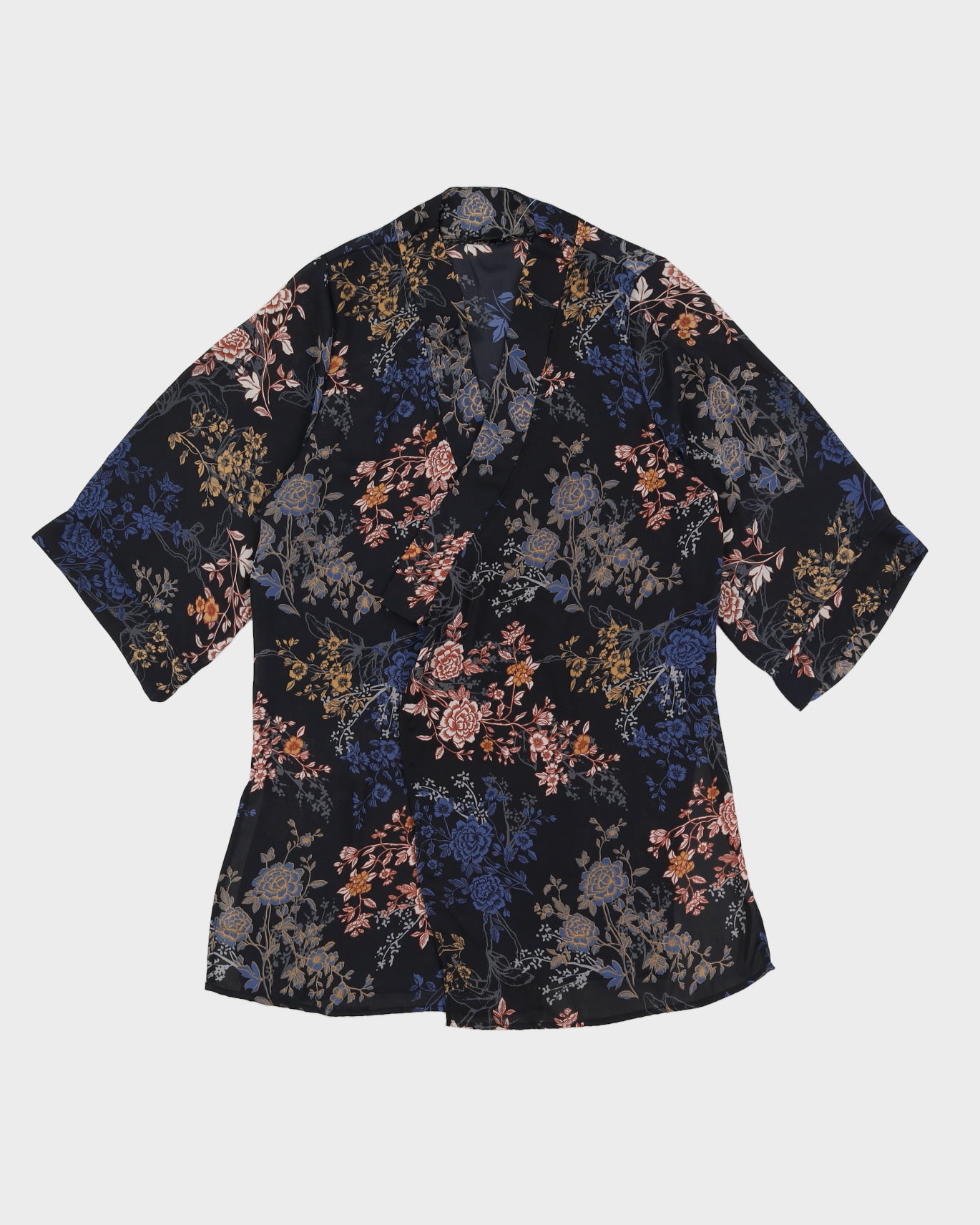 image of Tahari Floral Navy Robe - S/M