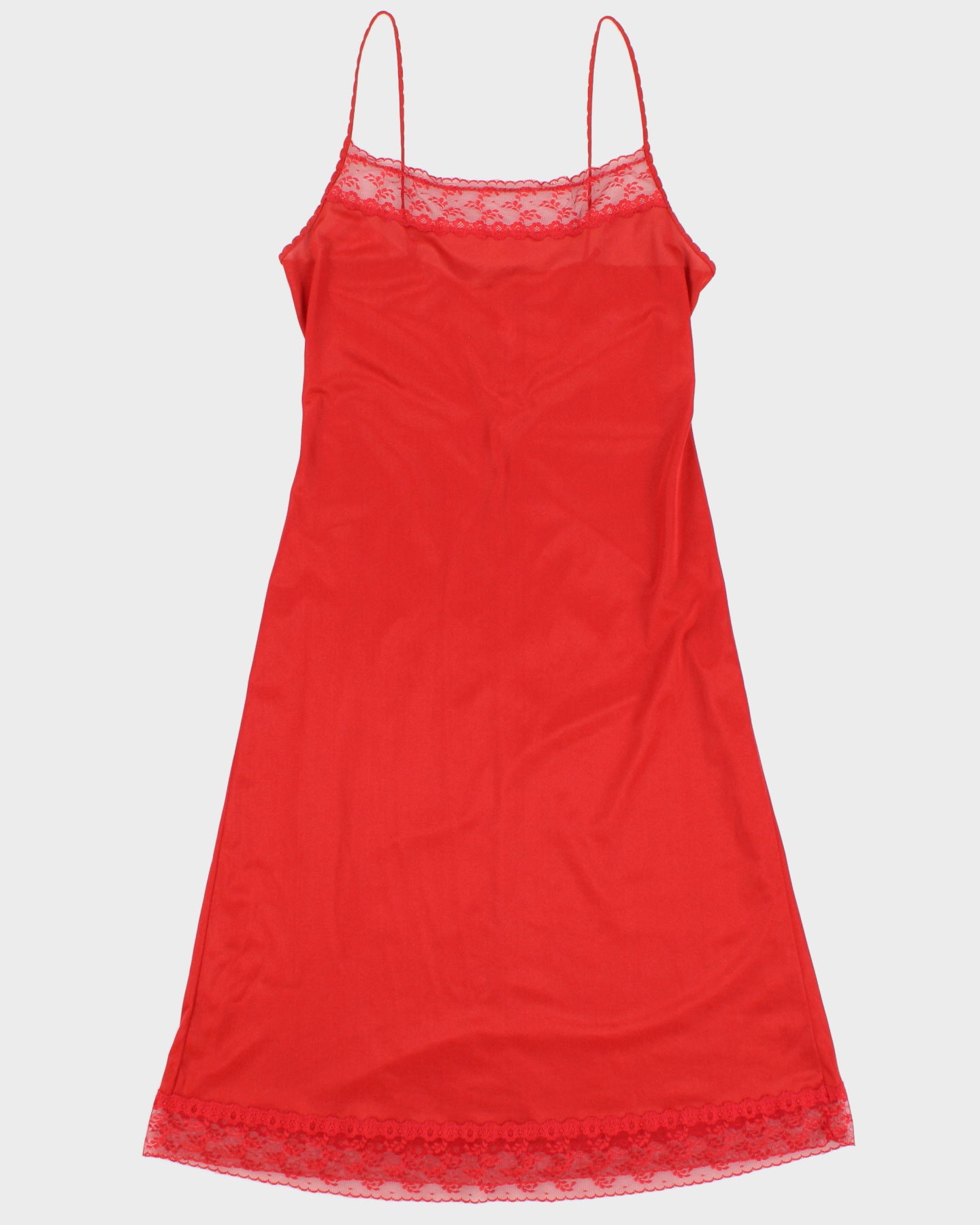 image of Vintage 1970s Janice Young For Papillon Blanc Red Lace Slip Dress - S