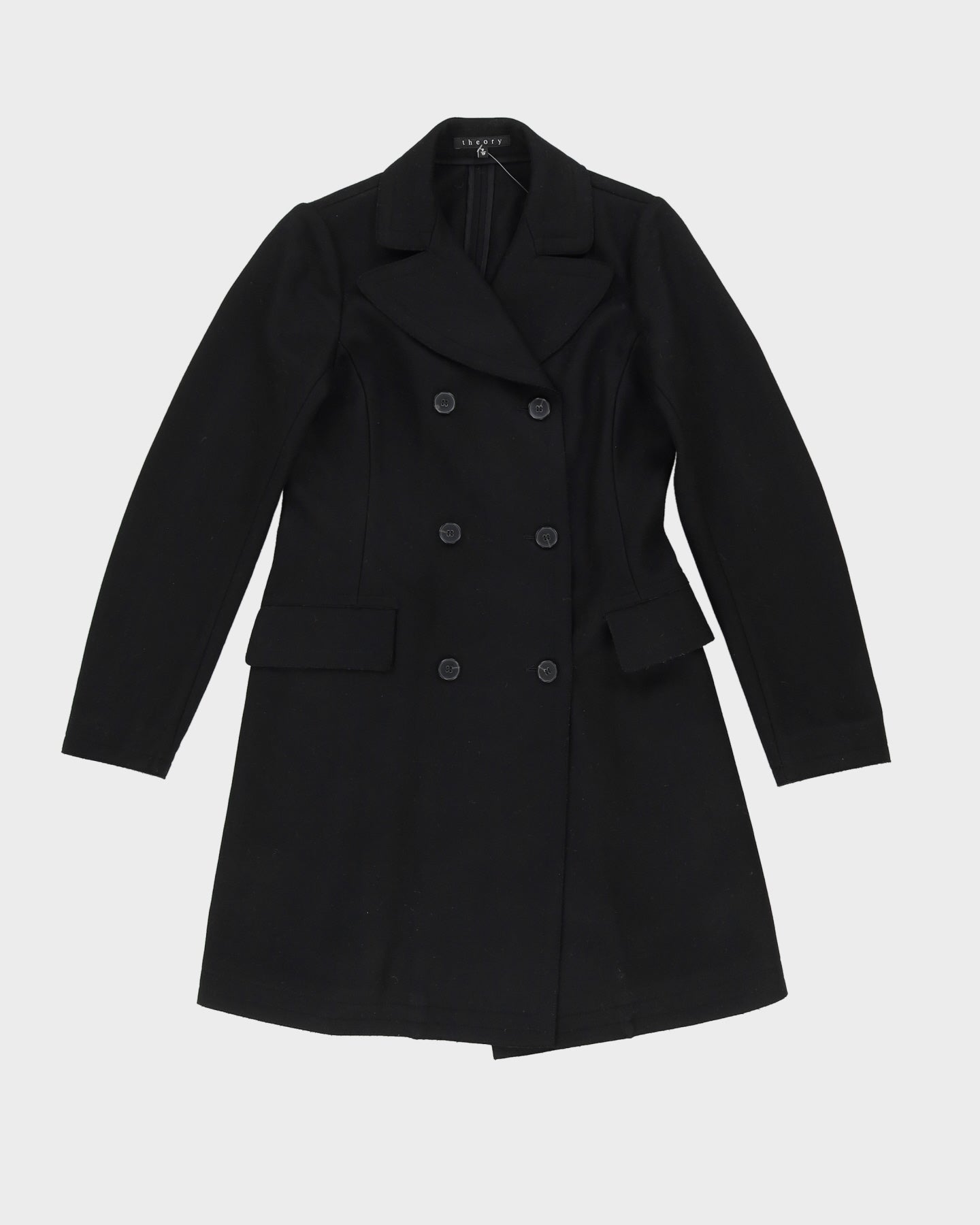 image of Theory Black Wool Blend Overcoat - XS