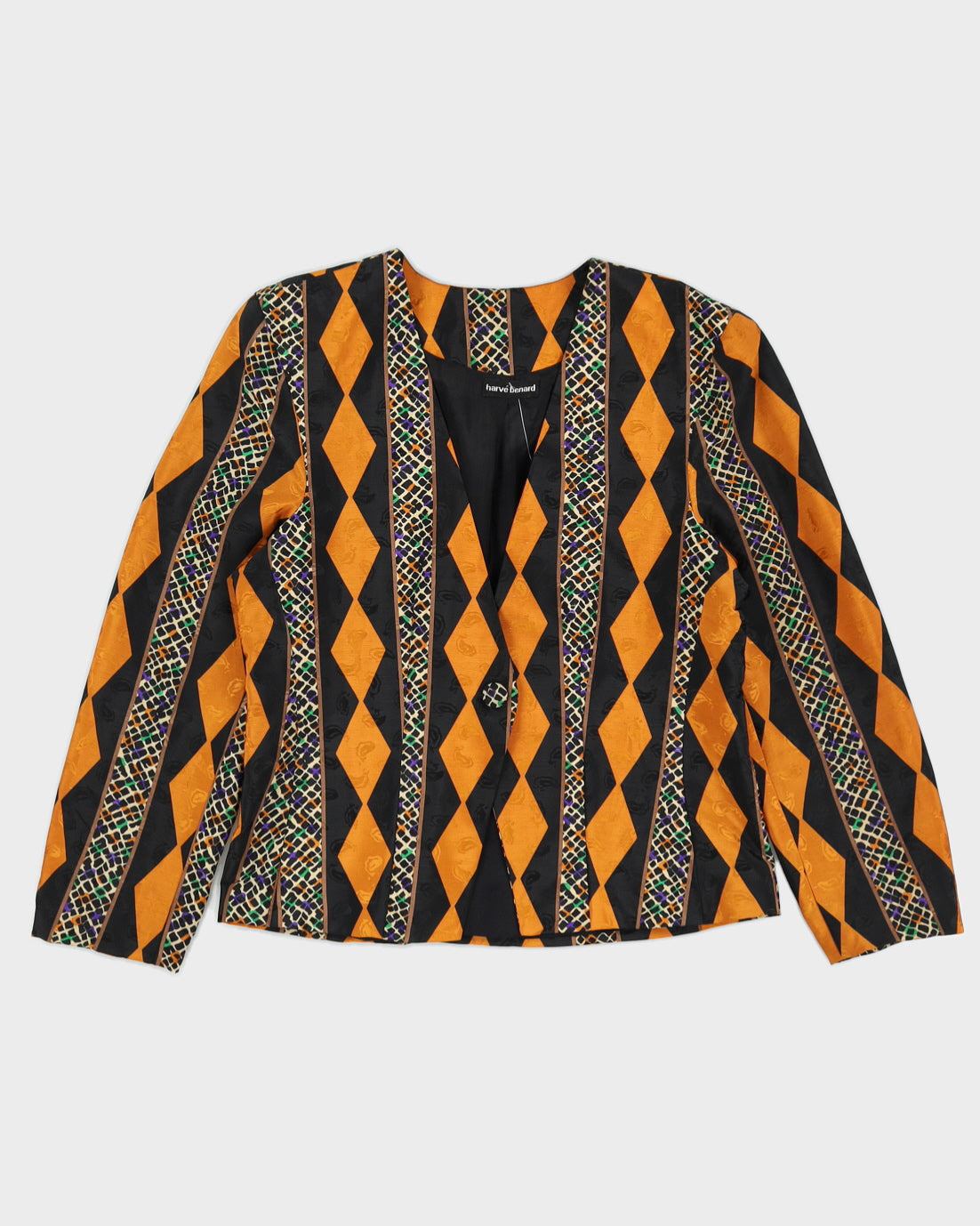 Image of Black And Orange Patterned Blazer Jacket - M