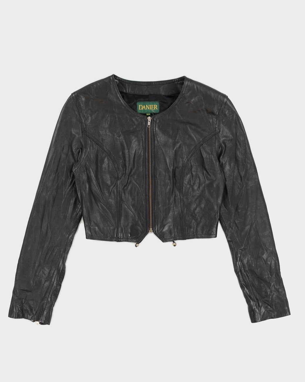 image of Vintage 90s Danier Black Leather Cropped Jacket Top - XS