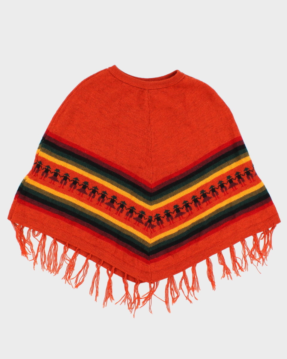 image of Vintage Orange Tasselled Poncho - O/S