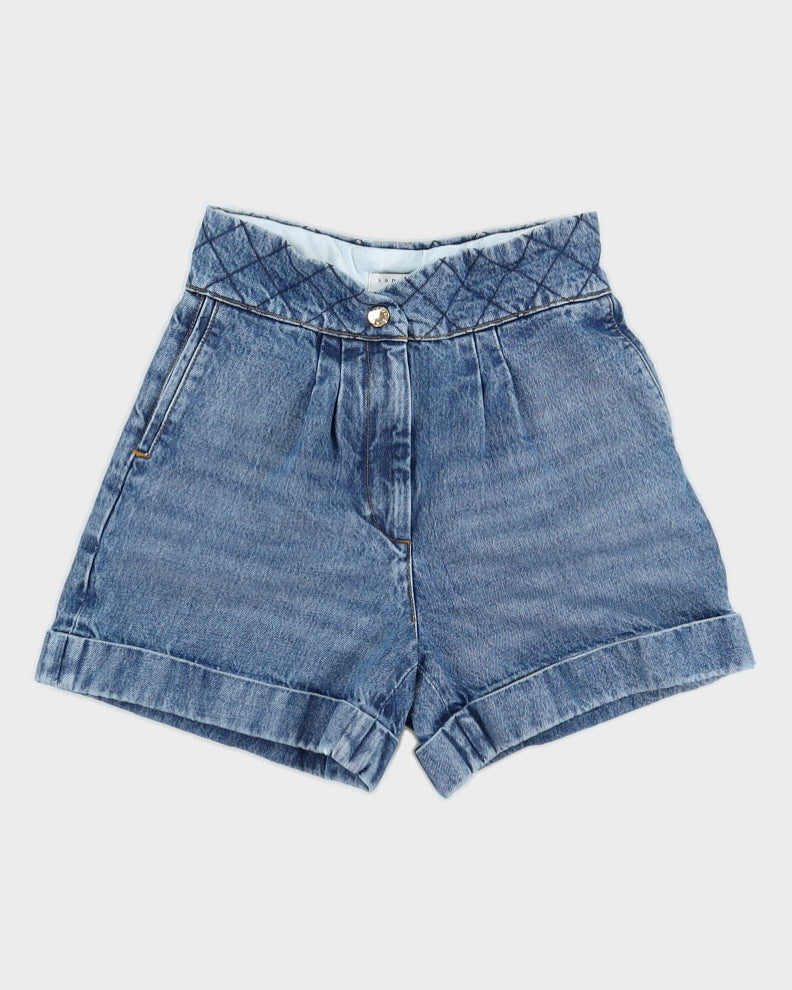 image of Sandro Blue Denim High Waisted Shorts - W28