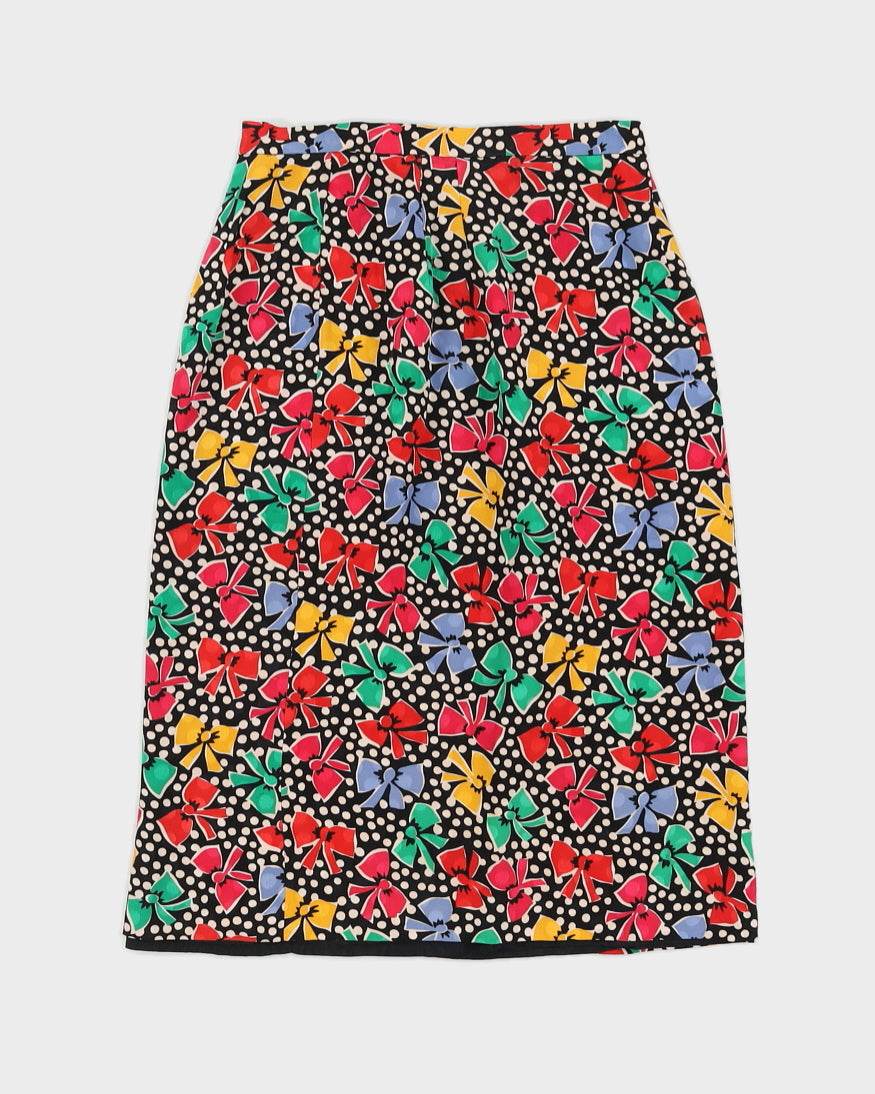 Image of Vintage 80s Albert Nipon Bow Print Silk Skirt - XS