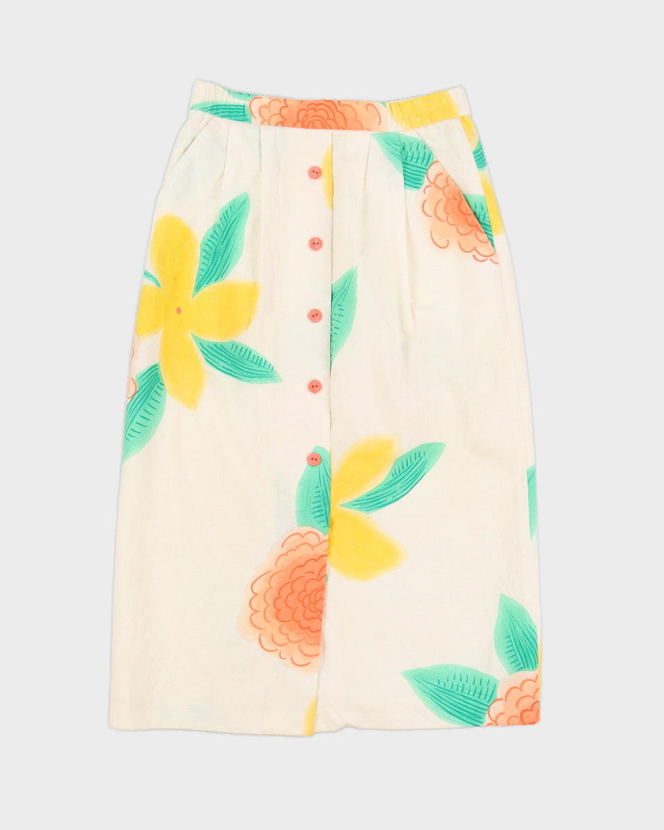 image of Cream Patterned Midi Skirt - S