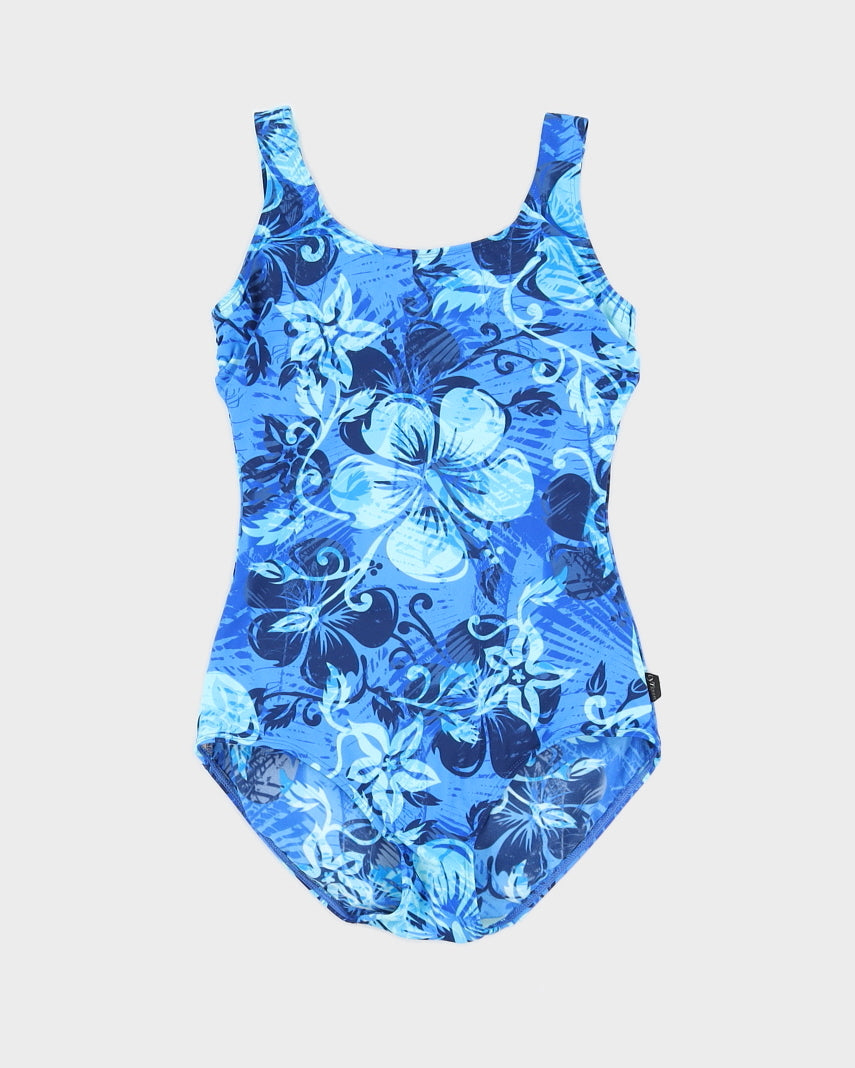 image of Vintage Blue Hibiscus Print Swimsuit - M