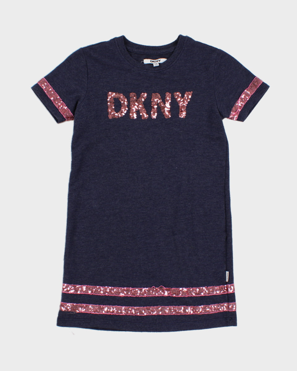 image of Girls Blue DKNY Pink Sequin Long NightgownTop