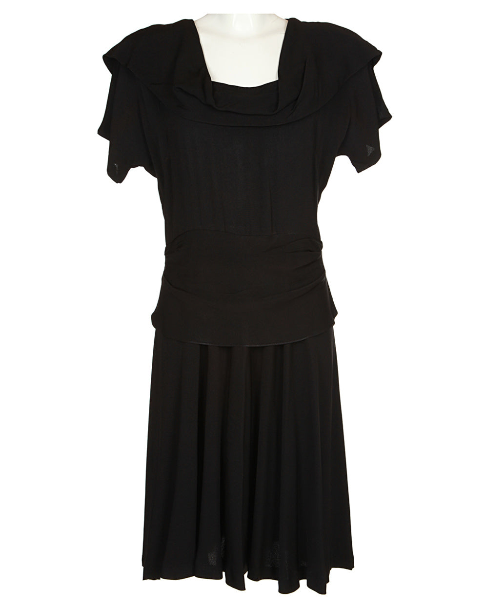 image of 40s Black Peplum Midi Dress - M