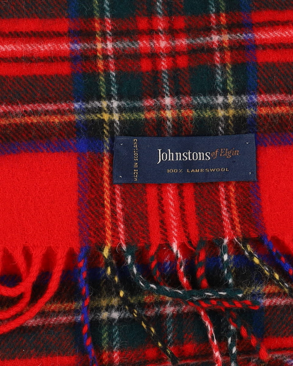 1990s Johnstons Of Elgin Red Plaid Lambswool Scarf