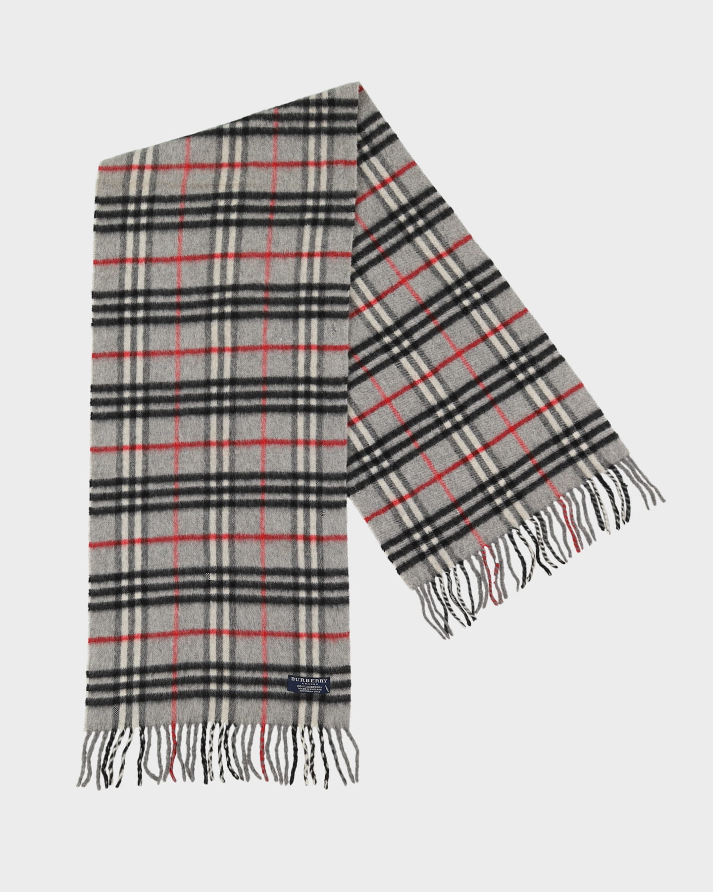 Burberry London Grey Checked Fringed Scarf