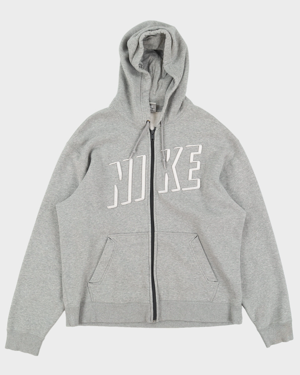 00s Y2K Nike Grey Zip Up Embroidered Logo Hoodie - XL