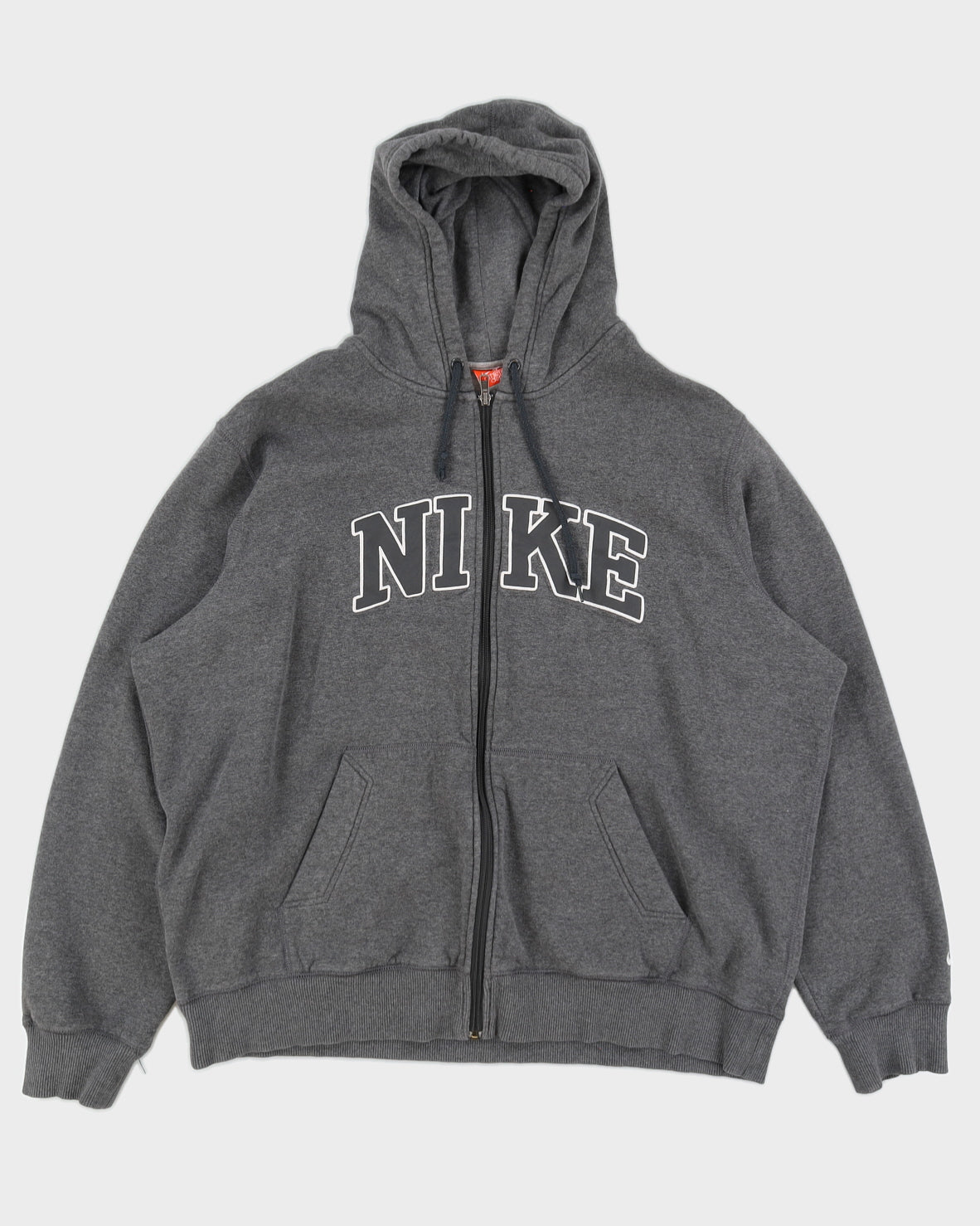 00s Y2K Nike Embroidered Logo Grey Zip Up Hoodie - XXL