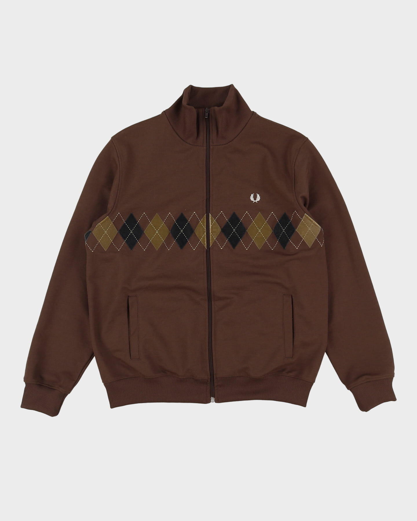00s Fred Perry Brown Patterned Track Jacket - L