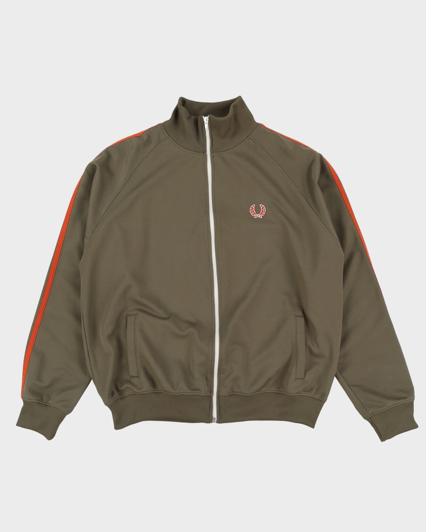 Vintage 90s Fred Perry Green / Orange Striped Track Jacket - XL