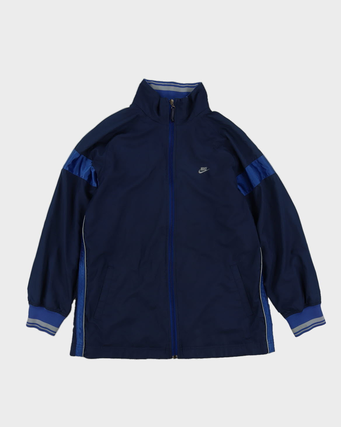 00s Y2K Nike Blue Track Jacket With Big Embroidery On The Back - M