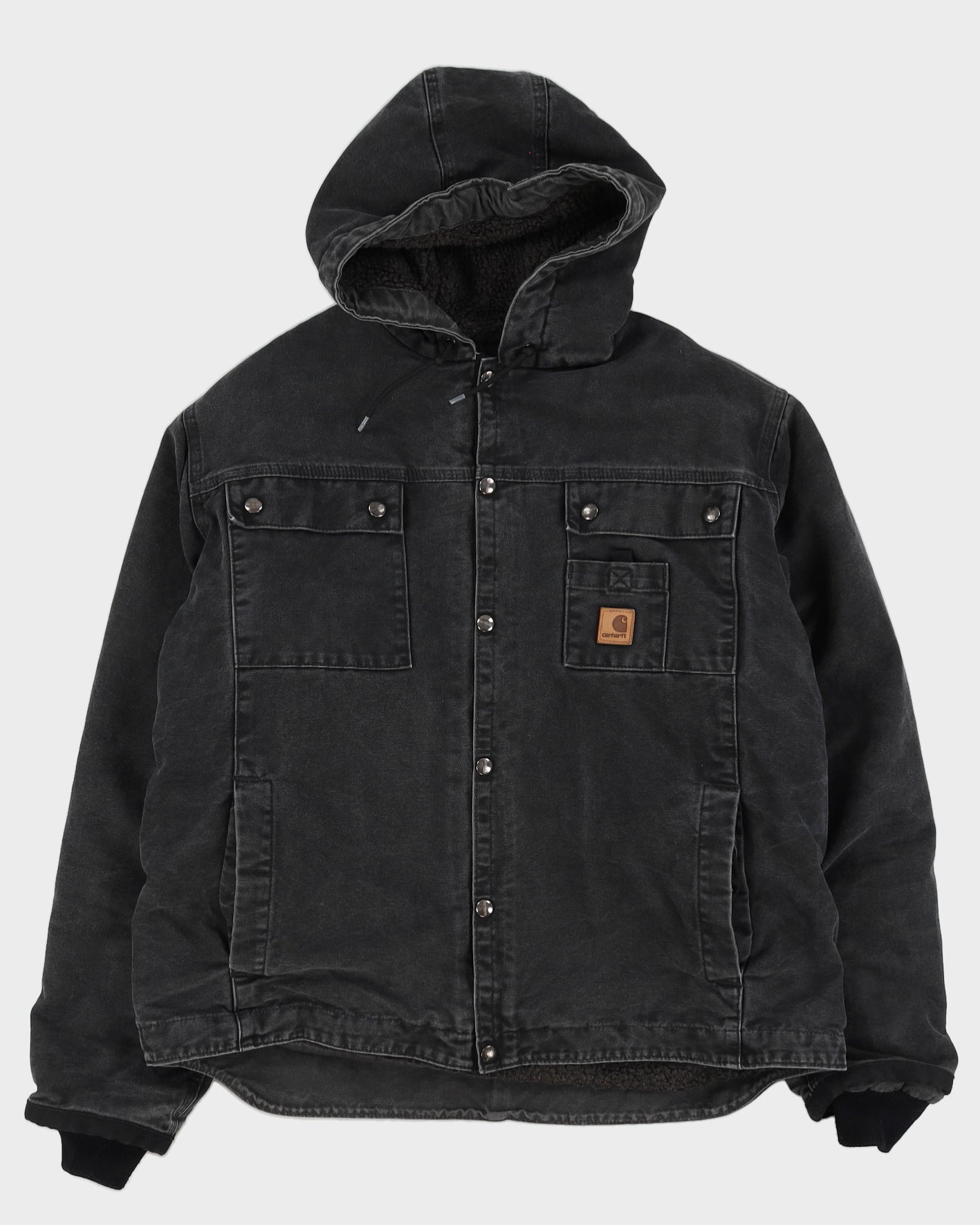 00s Carhartt Black Workwear Hooded Fleece Lined Jacket - L