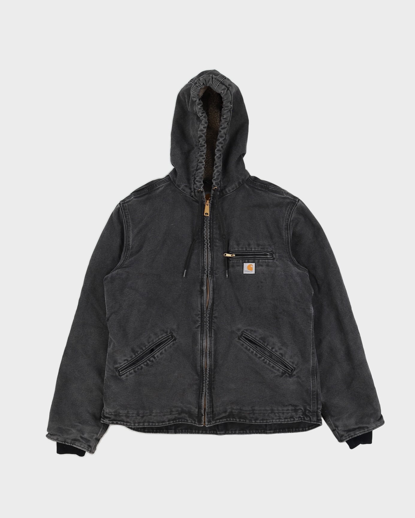 Carhartt Washed Black Fleece Lined Hooded Jacket - S