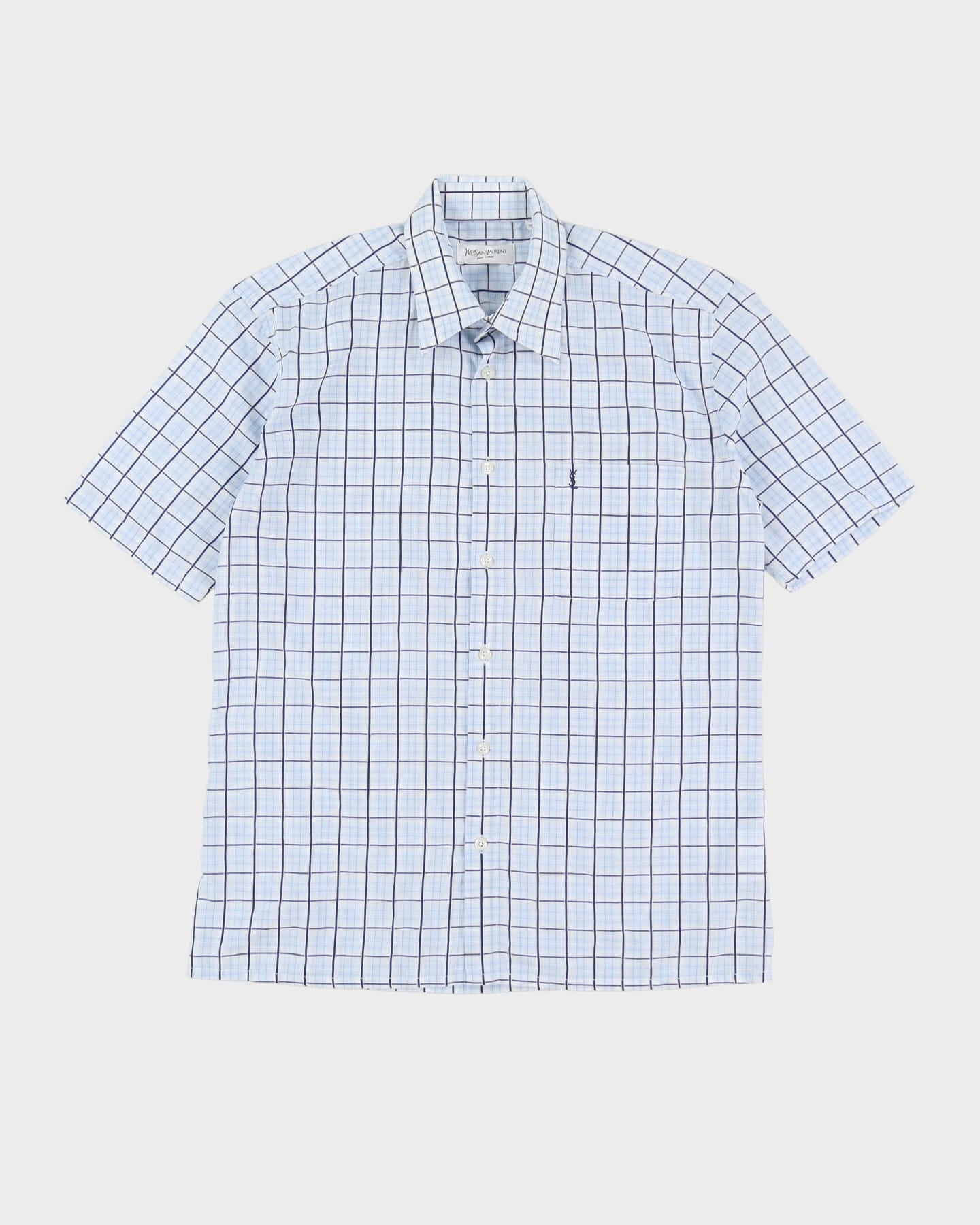 00s YSL Yves Saint Laurent Short-Sleeve Blue Check Shirt - L