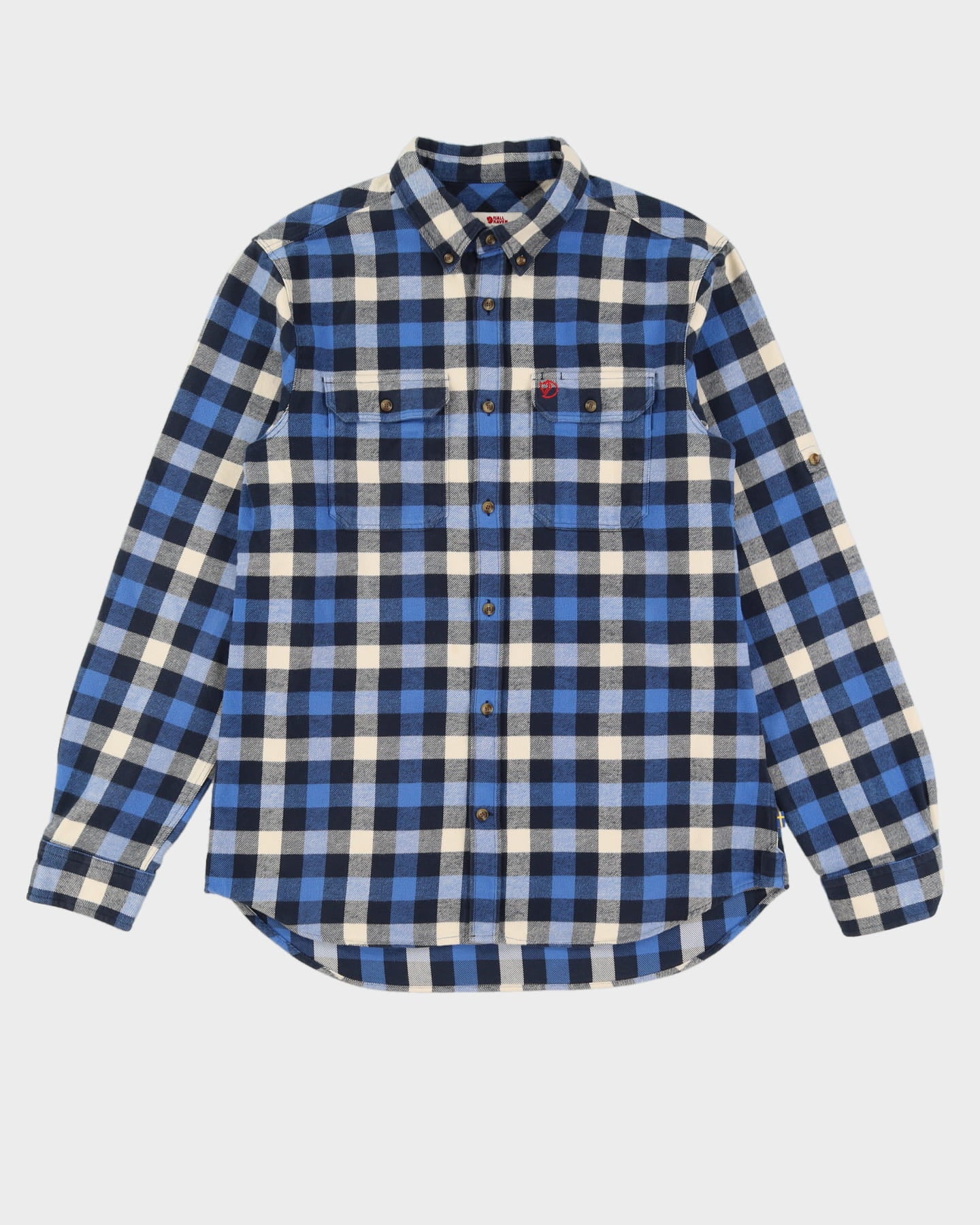 Fjallraven Blue / White Slim Fit Check Pattered Long Sleeve Flannel Shirt - XL